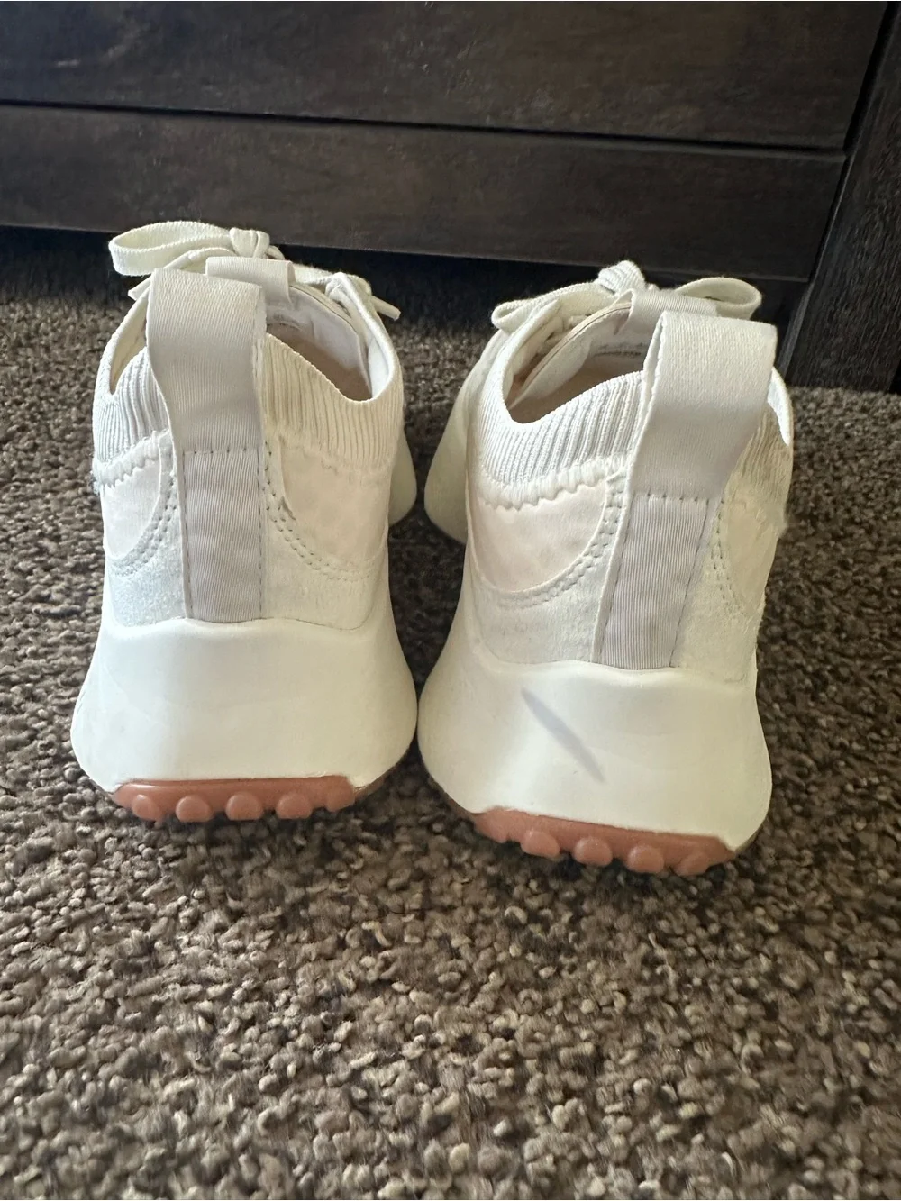 lululemon athletica Women’s Cream Lace-Up Sneakers with Coral Accents